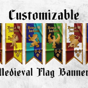 Customizable Medieval Style Family Pennants | Personalized Swallowtail Pennants | High Quality Materials | Size: 50x120 cm