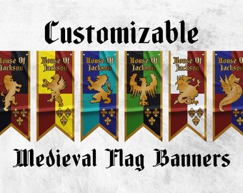 Customizable Medieval Style Family Pennants | Personalized Swallowtail Pennants | High Quality Materials | Size: 50x120 cm