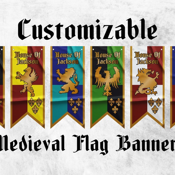 Customizable Medieval Style Family Pennants | Personalized Swallowtail Pennants | High Quality Materials | Size: 50x120 cm