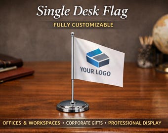 Benutzerdefinierte Tisch-Schreibtisch-Flagge mit Ständer - personalisierte einzelne Schreibtischfahne, Bürodekor, Firmen- und Geschäftsgeschenk