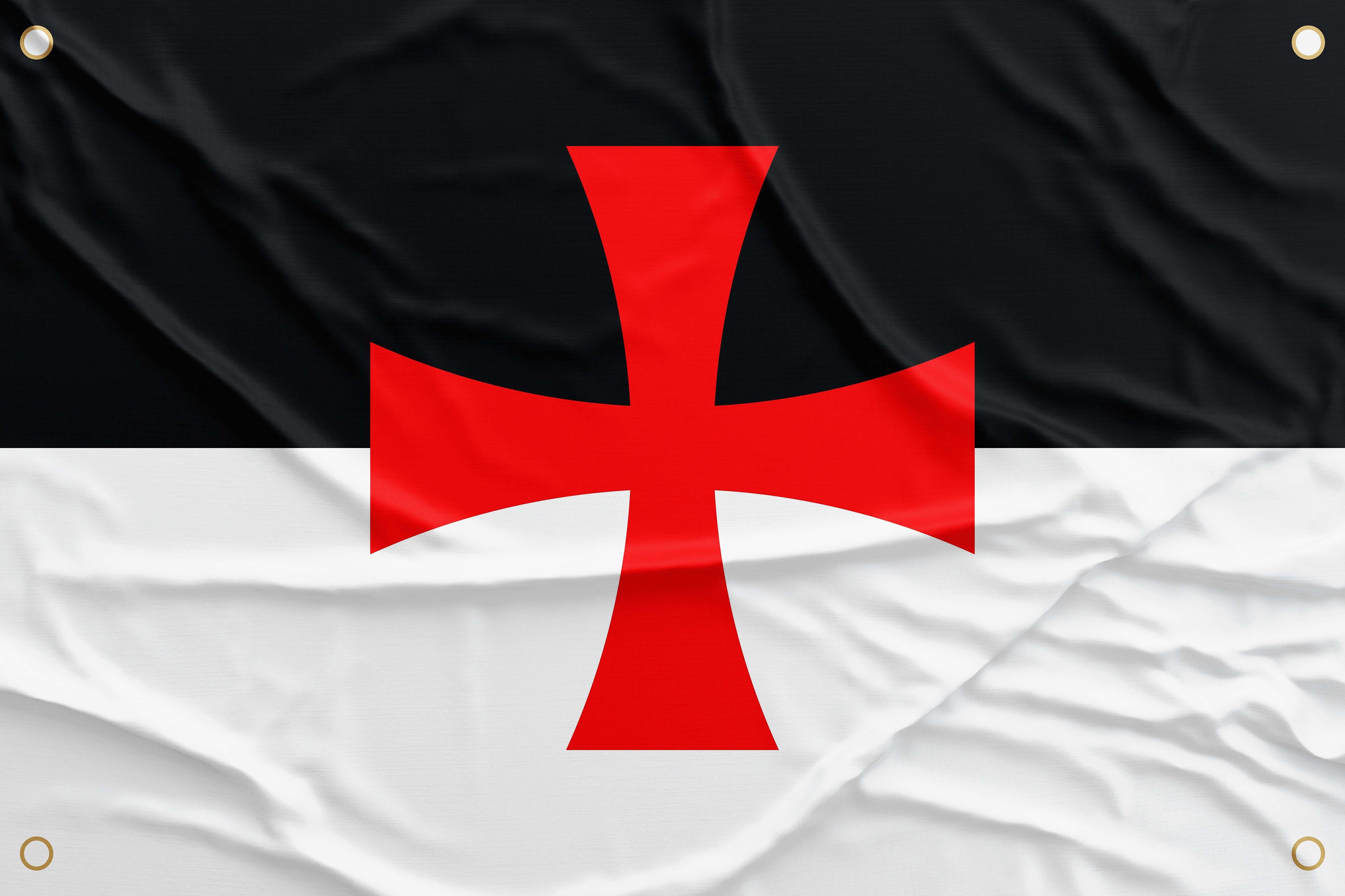 BANDIERA BEAUCEANT CAVALIERI TEMPLARI 90x60cm - BANDIERA ORDINE DEL TEMPIO 60 x 90 cm foro per asta - AZ FLAG