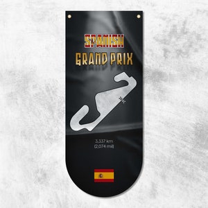 Formule 1 Spaanse Grand Prix wimpelvlag | F1-circuitkaarten | F1-circuitkaarten | Materialen van hoge kwaliteit | Afmeting: 50x120 cm