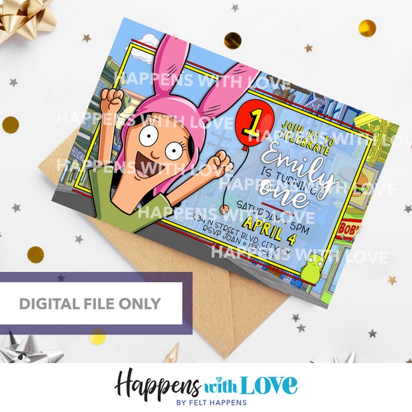 Bobs Burgers Party Invitation, Digital File, Bob Belcher, Louise Belcher, Kids Birthday Party