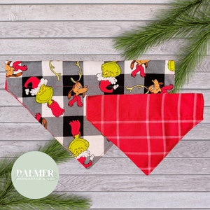 thumbnail image 2 of Handmade Grinch Dog Bandana – Cindy Lou Who Style, Over-the-Collar, Red & Green 2 of 3