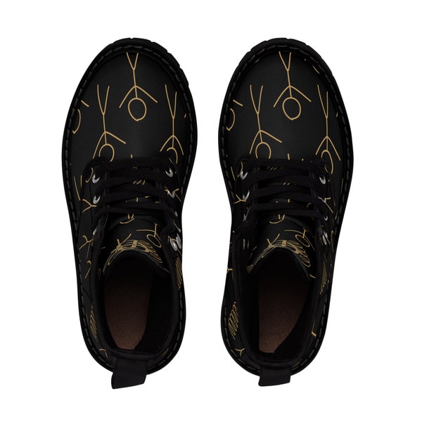Back in Black Women's Canvas Boots Gold lineares Muster bekämpft schwarze Gummisohlen, die mit den Original Brand Designs versehen sind
