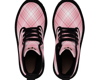 Pretty in Pink Women's Canvas Boots Classic Tartan Combats Black Rubber Soles CBDBs Original Brand Designs