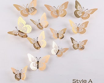 12 Pieces Butterflies Decoration | 3D Butterfly Gold for Party Wedding Decoratio | Butterfly Ornament | Bedroom Decoration | Wall Decor Gift