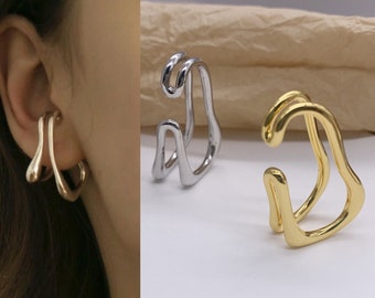 Clip per orecchio a doppio strato, orecchini in oro, orecchini a clip, orecchini eleganti, orecchini minimalisti, 1 pezzo