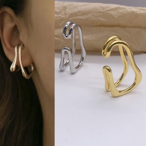 Double-Layer Ear Clip, Gold Earrings, Clip on Earrings, Elegeant Earrings, Minimalist Earrings, 1 Piece