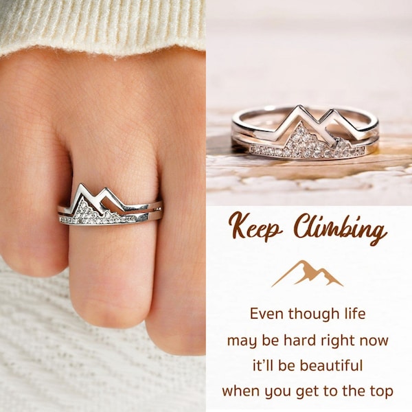 Keep Climbing Mountain Ring, Adventure Mountain Ring, Faith Moves Mountains Pave Mountain Ring, Motivationsgeschenk, Muttertagsring Geschenk