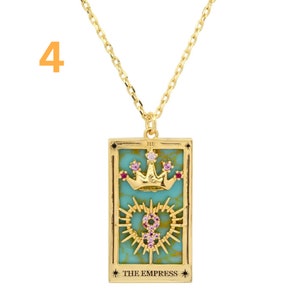 Gold Tarot Card Necklace Sun, Lover, Star, Moon, Magician, Empress Enamel Pendant Necklace, Elegant Necklace, Gold Necklace 4