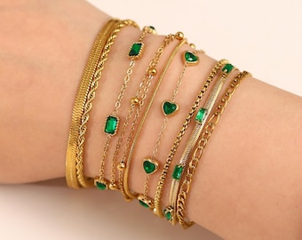 Gold Chain Bracelet, Emerald Bracelet, Gemstone Bracelet, Dainty Bracelet, Elegant Bracelet