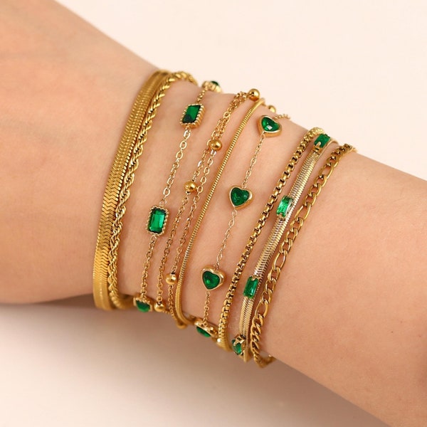 Gold Chain Bracelet, Emerald Bracelet, Gemstone Bracelet, Dainty Bracelet, Elegant Bracelet