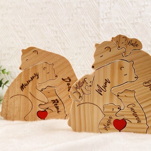 Wooden Bear Family Puzzle, Family Keepsake Gifts, Bears Hug Engraved Family Name Puzzle, Animal Family Home Gift, Home Decor, Gift for Kids image 3