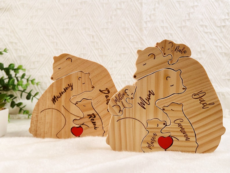 Wooden Bear Family Puzzle, Family Keepsake Gifts, Bears Hug Engraved Family Name Puzzle, Animal Family Home Gift, Home Decor, Gift for Kids image 3