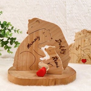 Wooden Bear Family Puzzle, Family Keepsake Gifts, Bears Hug Engraved Family Name Puzzle, Animal Family Home Gift, Home Decor, Gift for Kids image 4