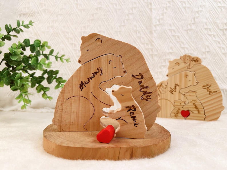 Wooden Bear Family Puzzle, Family Keepsake Gifts, Bears Hug Engraved Family Name Puzzle, Animal Family Home Gift, Home Decor, Gift for Kids image 4