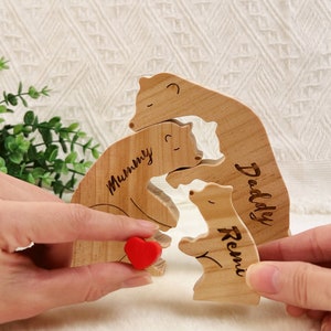 Wooden Bear Family Puzzle, Family Keepsake Gifts, Bears Hug Engraved Family Name Puzzle, Animal Family Home Gift, Home Decor, Gift for Kids image 2