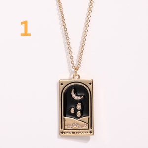 Gold Tarot Card Necklace Sun, Lover, Star, Moon, Magician, Empress Enamel Pendant Necklace, Elegant Necklace, Gold Necklace 1