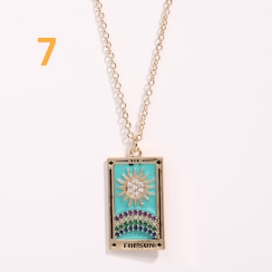 Gold Tarot Card Necklace Sun, Lover, Star, Moon, Magician, Empress Enamel Pendant Necklace, Elegant Necklace, Gold Necklace 7