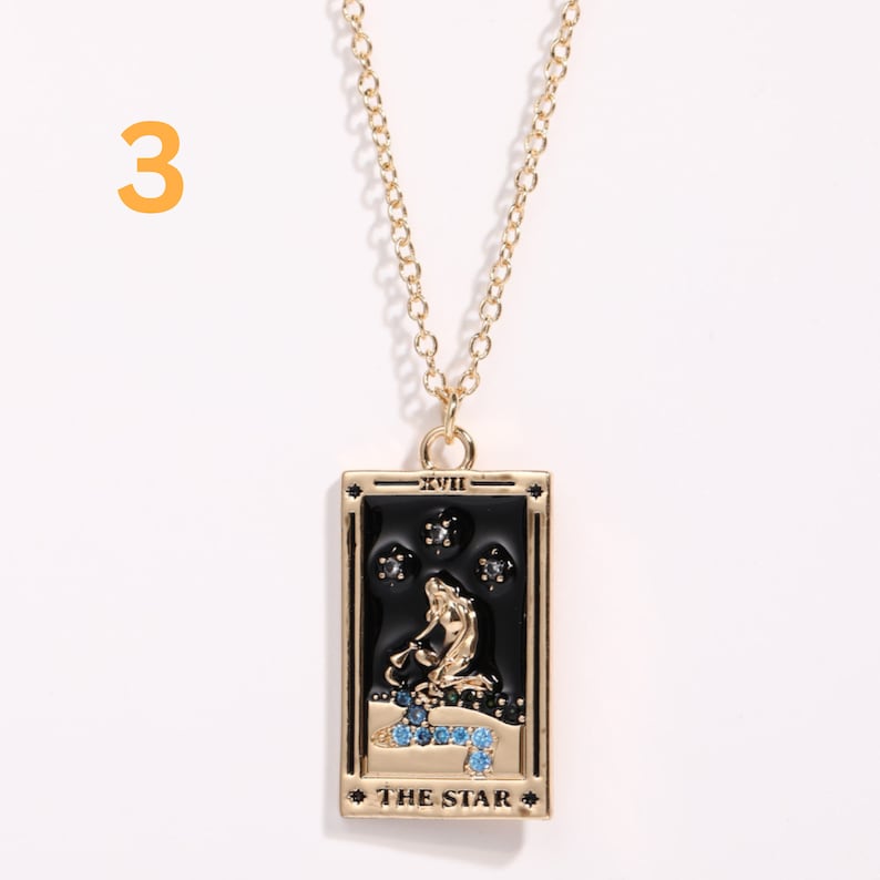Gold Tarot Card Necklace Sun, Lover, Star, Moon, Magician, Empress Enamel Pendant Necklace, Elegant Necklace, Gold Necklace 3