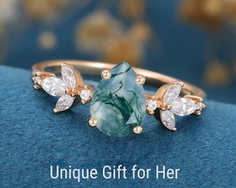 Green moss agate ring, Pear Shape Moss Agate Ring, Teal tourmaline ring, Moss Agate Jewelry, Green gemstone ring, Christmas gift for women