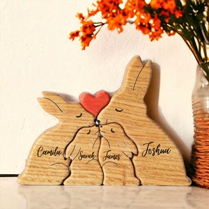 Wooden Bunny Family Puzzle, Engraved Family Name Puzzle, Rabbit Family Keepsake Gift, Animal Family,Gift for Kids, Mother's Day Gift for Her image 5