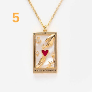 Gold Tarot Card Necklace Sun, Lover, Star, Moon, Magician, Empress Enamel Pendant Necklace, Elegant Necklace, Gold Necklace 5