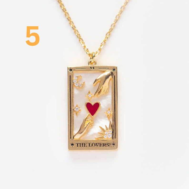 Gold Tarot Card Necklace Sun, Lover, Star, Moon, Magician, Empress Enamel Pendant Necklace, Elegant Necklace, Gold Necklace 5