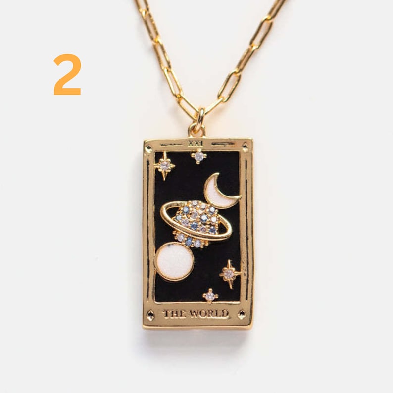 Gold Tarot Card Necklace Sun, Lover, Star, Moon, Magician, Empress Enamel Pendant Necklace, Elegant Necklace, Gold Necklace 2