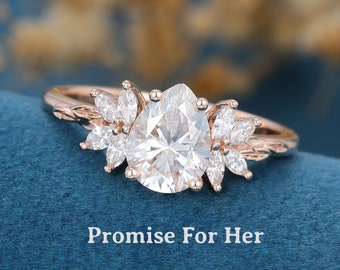 Pear Shaped Moissanite Engagement Ring Vintage Unique Marquise Cut Diamond Cluster Engagement Ring 18k Gold Wedding Bridal Gift for Women