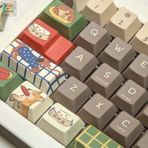 Puppy Theme Keycap Set: 142 PBT Keys, Cherry Profile