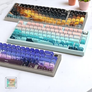 Purple Shine-Through Keycap Set, 125-Key PBT Double-shot Keycaps, Backlit Keycap, Cool keycap, Blue Keycap, Gamer Keycap, Full Key Cap Set