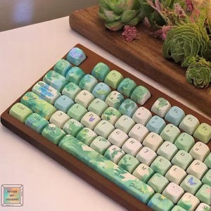 143 keys Fresh Daisy Keycap Set, Oil Paint Green Plants Keycaps, Cherry Profile Keycaps, PBT Keycaps, cherry mx Keycaps, mechanical keyboard