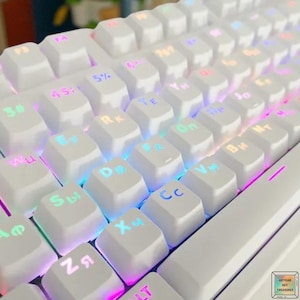 132 Keys French, Spanish, Russian, Korean Layouts | For Mechanical Keyboards with MX Switches | Backlit Keycap Set Black, Pink, White, Blue