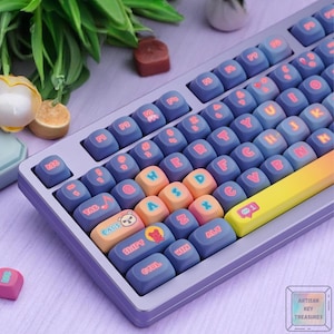 Keycap Set Round Purple, Cute Girl Keycaps Set PBT material Dye-sublimated 143 keys ANSI/ISO layout, Full Keycap Set, Cherry mx Switches