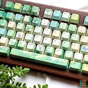 143 keys Fresh Daisy Keycap Set, Oil Paint Green Plants Keycaps, Cherry Profile Keycaps, PBT Keycaps, cherry mx Keycaps, mechanical keyboard