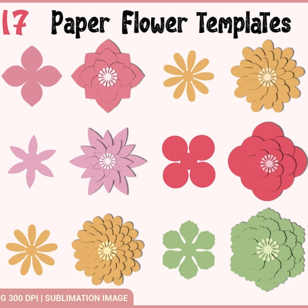 Small Paper Flower Templates Svg, Paper Flowers Svg, DIY Paper Flowers, Paper Flowers Bundle Svg, Floral Svg, Png Sublimation, Svg Cut Files