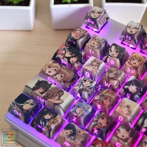 135 Keys Cute Fubuki Anime Keycaps Keycap Set Backlit– PBT Keycap Set Dye-Sublimation Cherry Profile Keycap Set ISO for Mechanical Keyboards