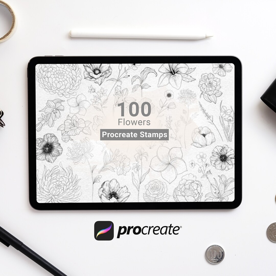 100 Flower Stamps Pack Procreate Flower Stamps Floral Procreate ...