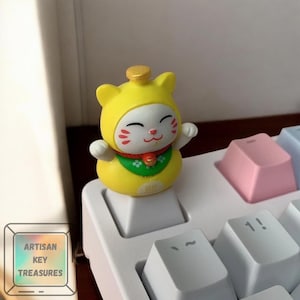 1Pc Kawaii Cat Keycaps with Sparkling Eyes, Adorable Cat Keycaps for Keyboards, White Cat Keycaps Keyboard Accessory| Cat keycap For Girl