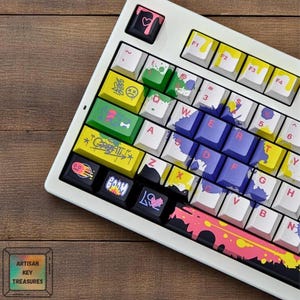 PBT Keycaps Set, Full Key Cap Set, Comics Keycaps, Graffiti Keycaps 151 Keys Cherry Profile GMK Watercolor keycaps For Mechanical Keyboard