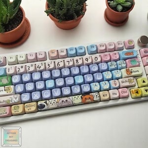 Cute Cat Keycaps, Set Full keycaps Set | Korean, German, Spanish, ABNT2 (Brazil), Arabic | ISO & ANSI Layout Compatible, Moa keycap Set