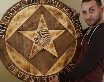 3/6 Marines Wooden Sign: Teufelhunden Military Plaque