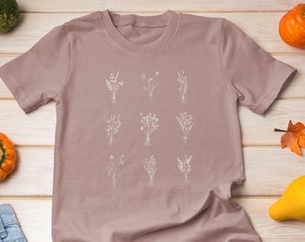 Wildflower Graphic T-Shirt, Botanical Floral Tee, Autumn Shirt