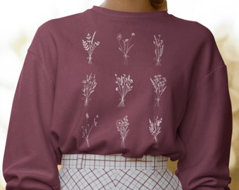 Minimalist Wildflower Sweatshirt - Fall Floral Crewneck