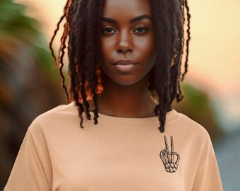 Skeleton Hand Peace Sign Halloween Tee, Spooky Minimalist Shirt