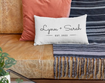 Personalized Couple's Lumbar Pillow, Engagement or Cotton Anniversary Gift
