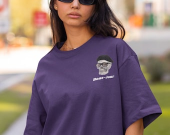 Halloween Skeleton Pun T-Shirt, French Bone-Jour Tee