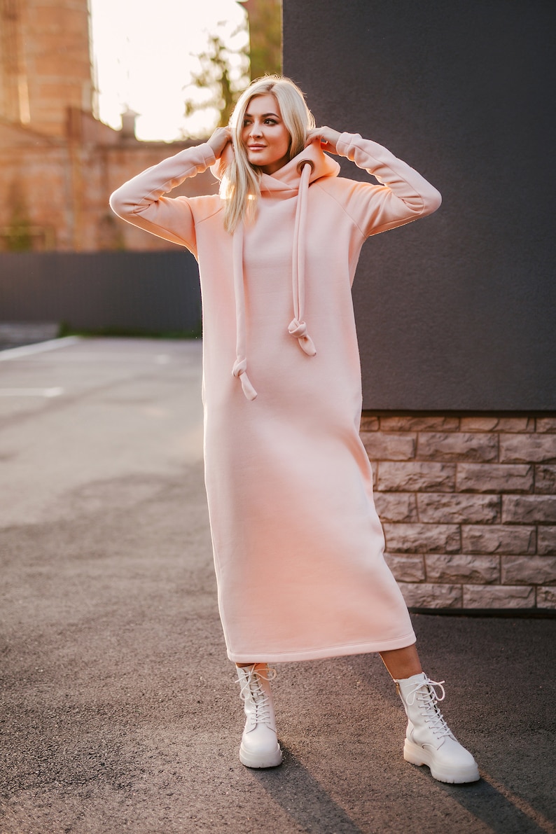Pink Rose And Peony Floral Hoodie Dress